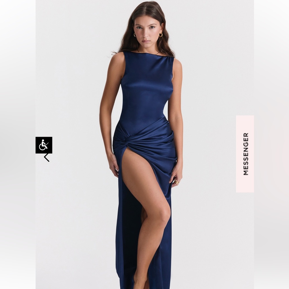 House of CB ROXANNE Navy Thigh Slit Maxi Dress Size Small